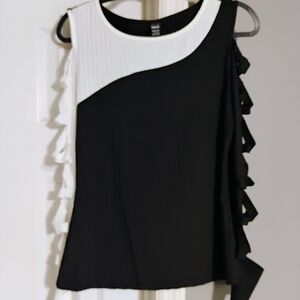 Chico's Black and White Ruffle Sleeve Blouse